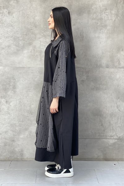 Delikli Kumaş Tasarım Oversize Elbise