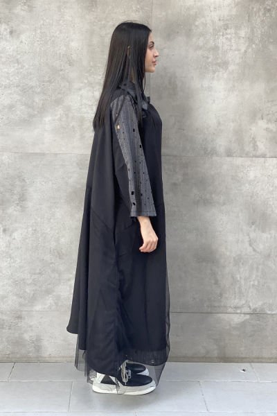 Delikli Kumaş Tasarım Oversize Elbise