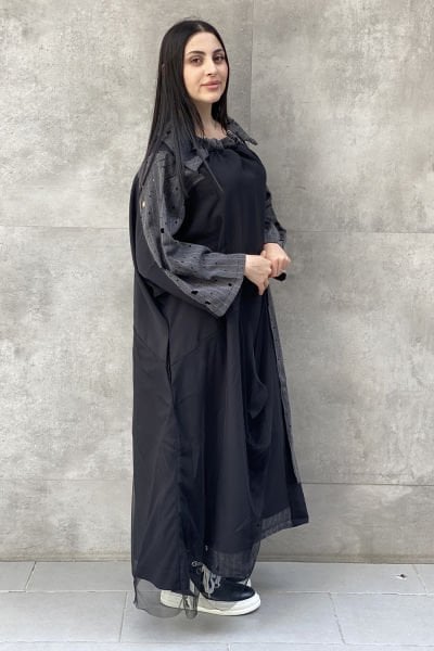 Delikli Kumaş Tasarım Oversize Elbise