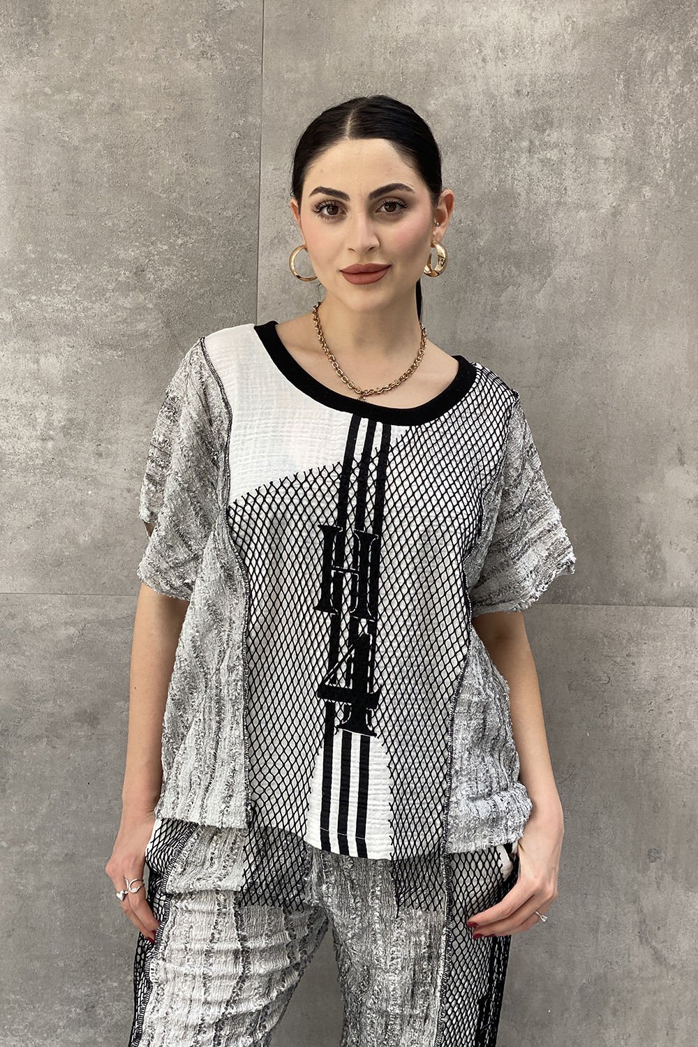 Antrasit Kumaş Tasarım Oversize Bluz