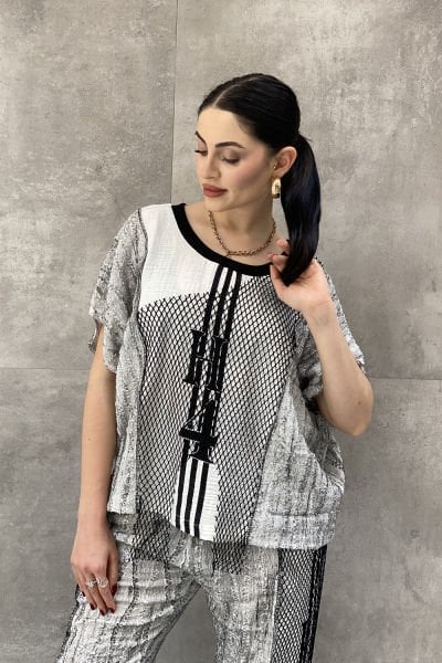 Antrasit Kumaş Tasarım Oversize Bluz