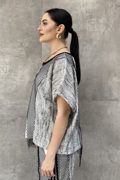 Antrasit Kumaş Tasarım Oversize Bluz