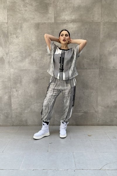 Antrasit Kumaş Tasarım Oversize Pantolon