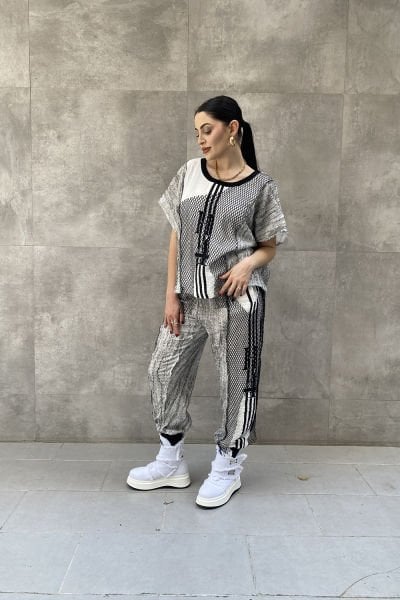 Antrasit Kumaş Tasarım Oversize Pantolon