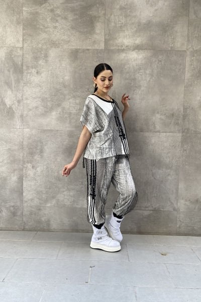Antrasit Kumaş Tasarım Oversize Pantolon