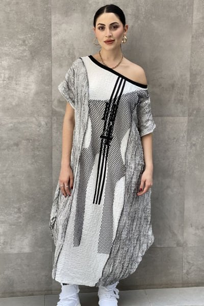 Antrasit Kumaş Tasarım Oversize Elbise