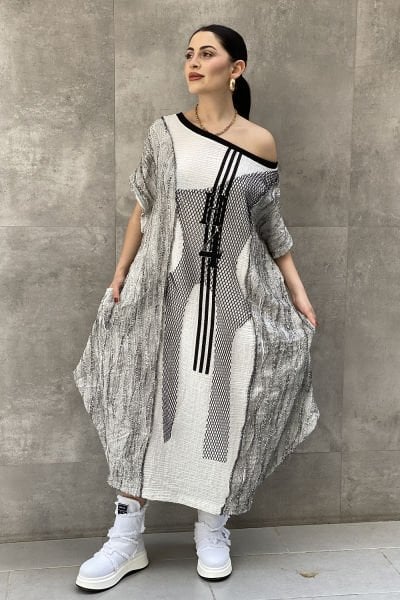 Antrasit Kumaş Tasarım Oversize Elbise