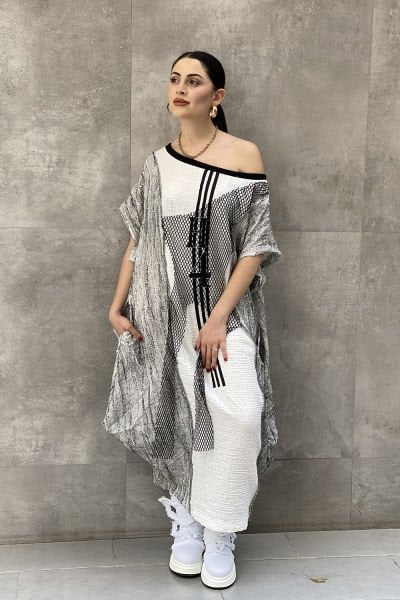 Antrasit Kumaş Tasarım Oversize Elbise