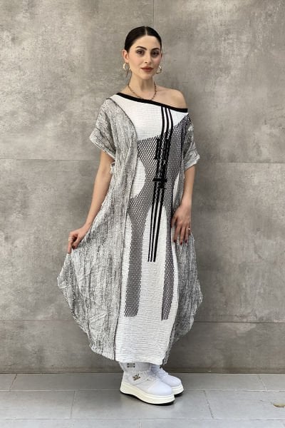 Antrasit Kumaş Tasarım Oversize Elbise