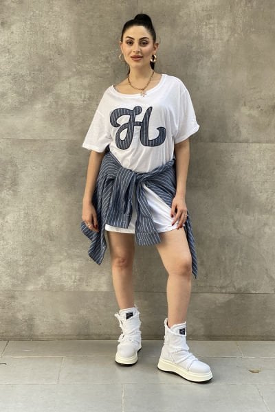 Çizgili Tasarım Oversize Gömlekli Elbise