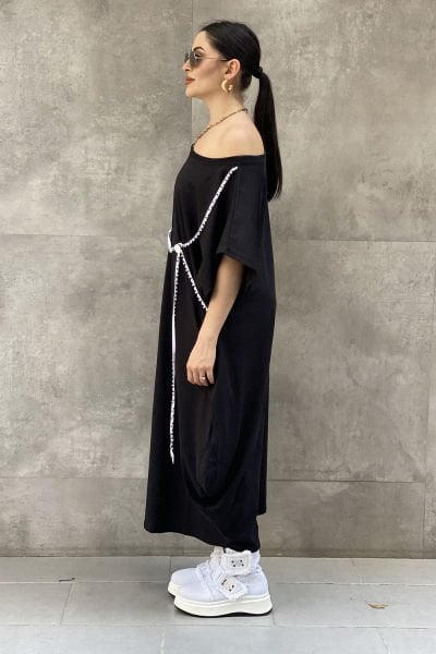 Şerit Aksesuarlı Tasarım Oversize Elbise