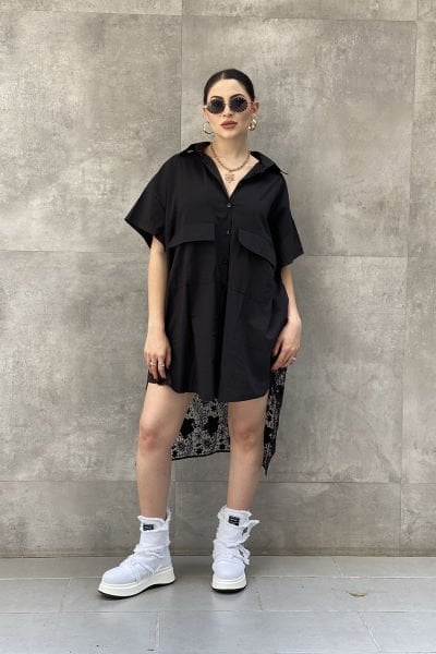 Tasarım Oversize Dantelli Gömlek Elbise
