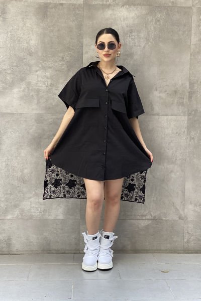 Tasarım Oversize Dantelli Gömlek Elbise