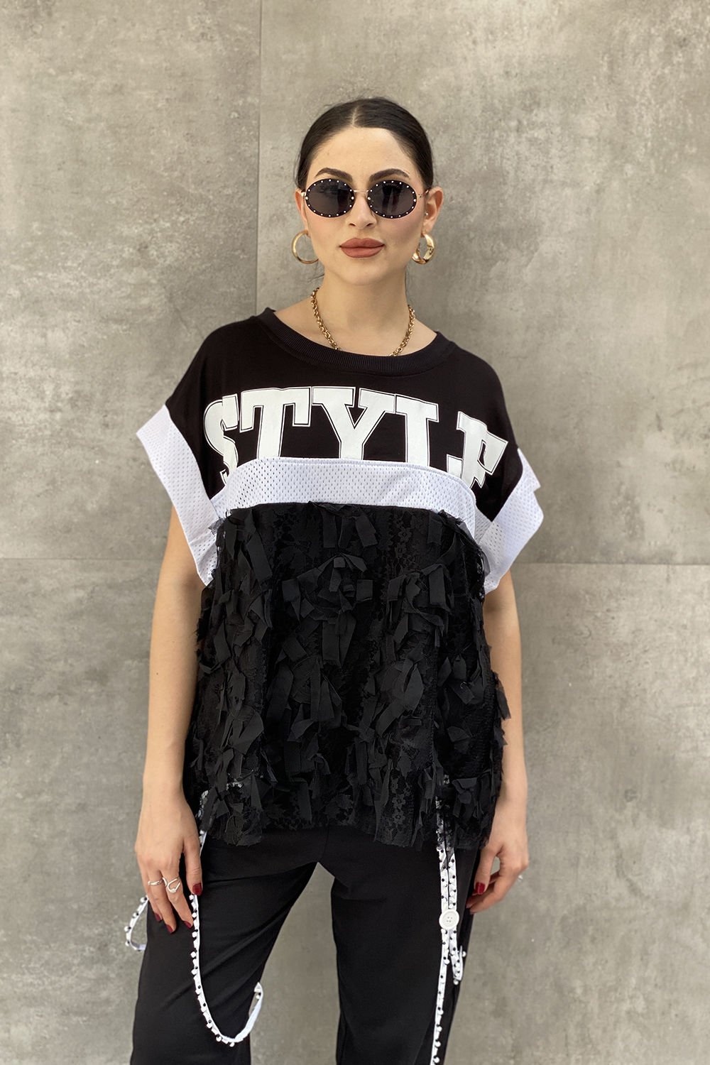 ''H4 Style'' Oversize Yarım Kollu Bluz