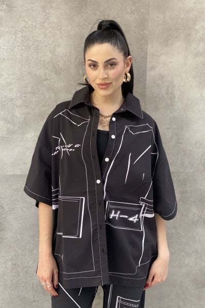 Tasarım Oversize Baskılı Kısa Kollu Gömlek