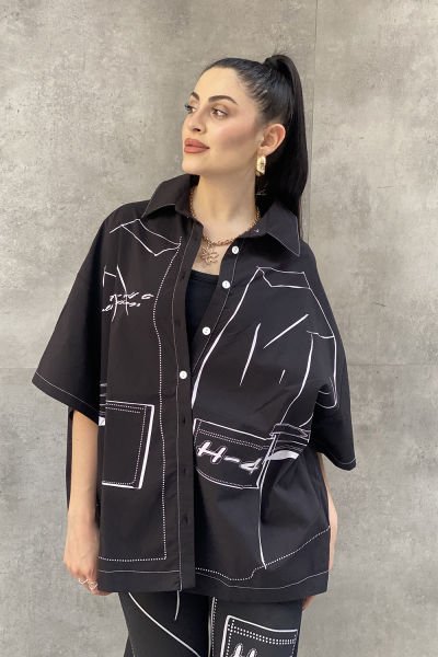 Tasarım Oversize Baskılı Kısa Kollu Gömlek