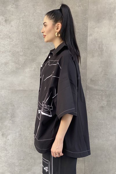 Tasarım Oversize Baskılı Kısa Kollu Gömlek