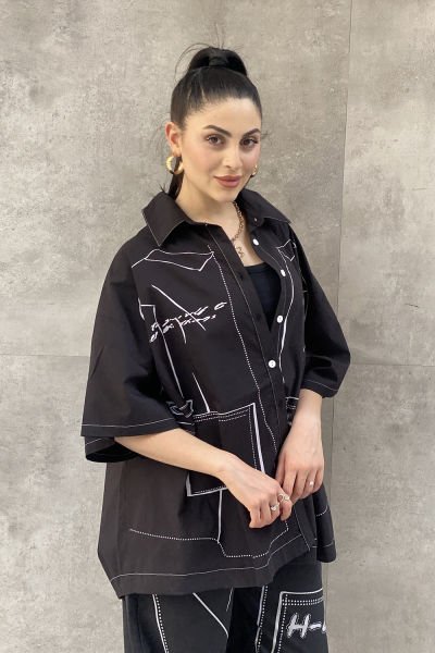 Tasarım Oversize Baskılı Kısa Kollu Gömlek