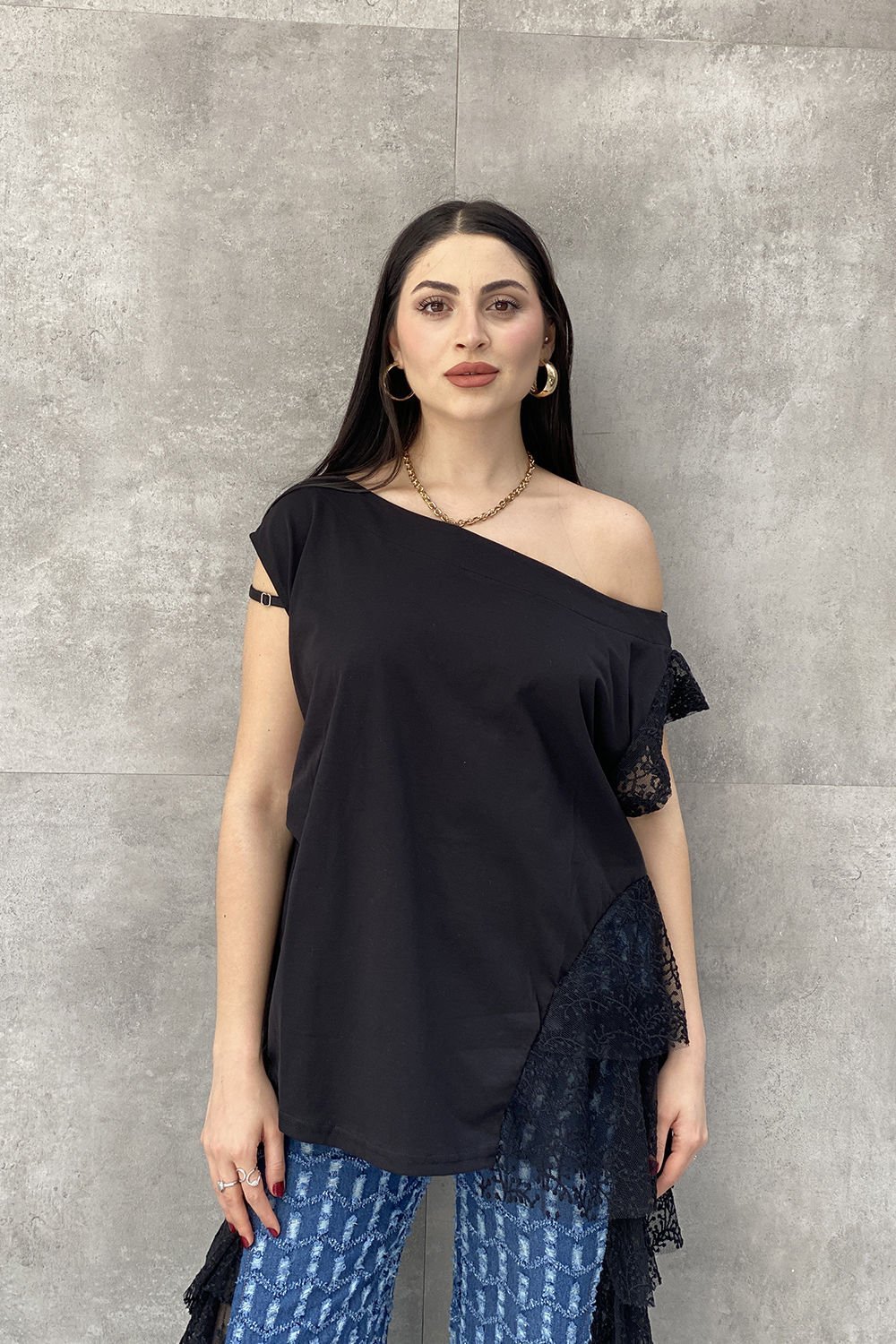 Tasarım Oversize Dantelli Bluz