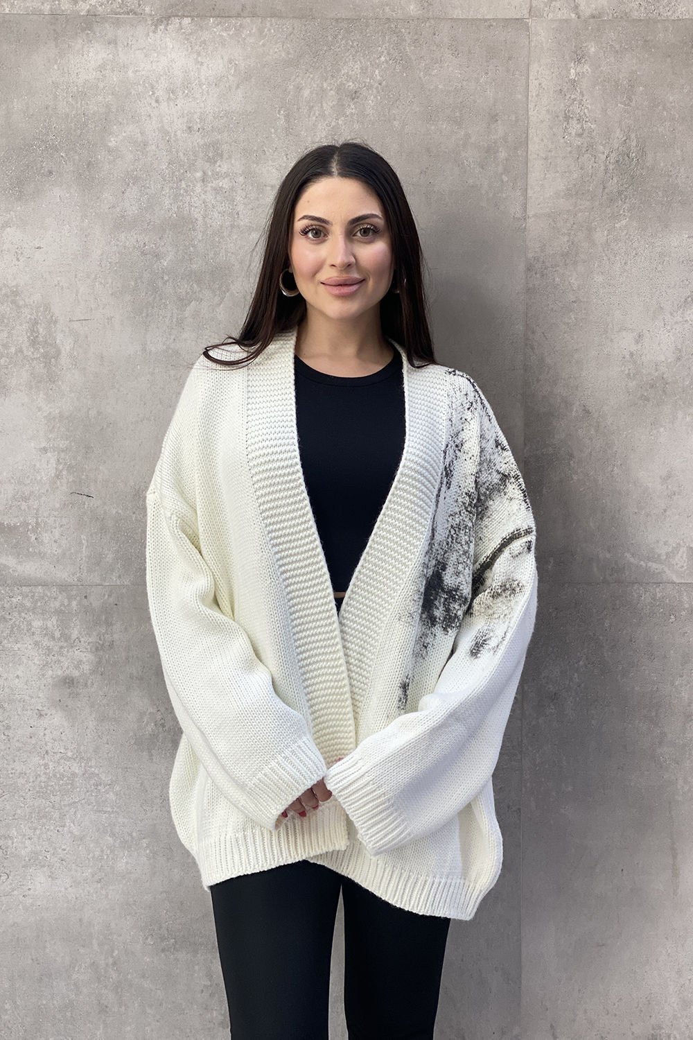 Sprey Baskı Tasarım Oversize Hırka