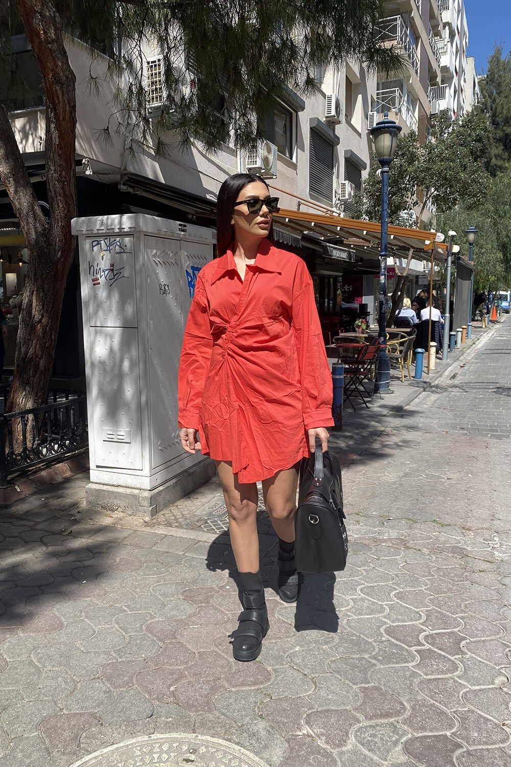 Asimetrik Çıtçıtlı Oversize Gömlek Elbise