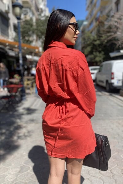 Asimetrik Çıtçıtlı Oversize Gömlek Elbise