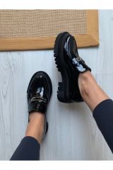 Siyah Vegan Deri Platform Oxford Makosen Ayakkabı