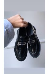 Siyah Vegan Deri Platform Oxford Makosen Ayakkabı