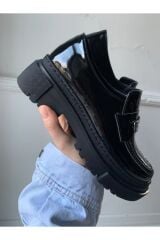 Siyah Vegan Deri Platform Oxford Makosen Ayakkabı