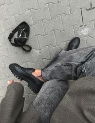Mi Luz Hakiki Deri Rahat Taban Siyah Makosen Ayakkabı