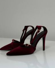 Mi Luz Kadife Görünümlü Stiletto Topuklu Ayakkabı