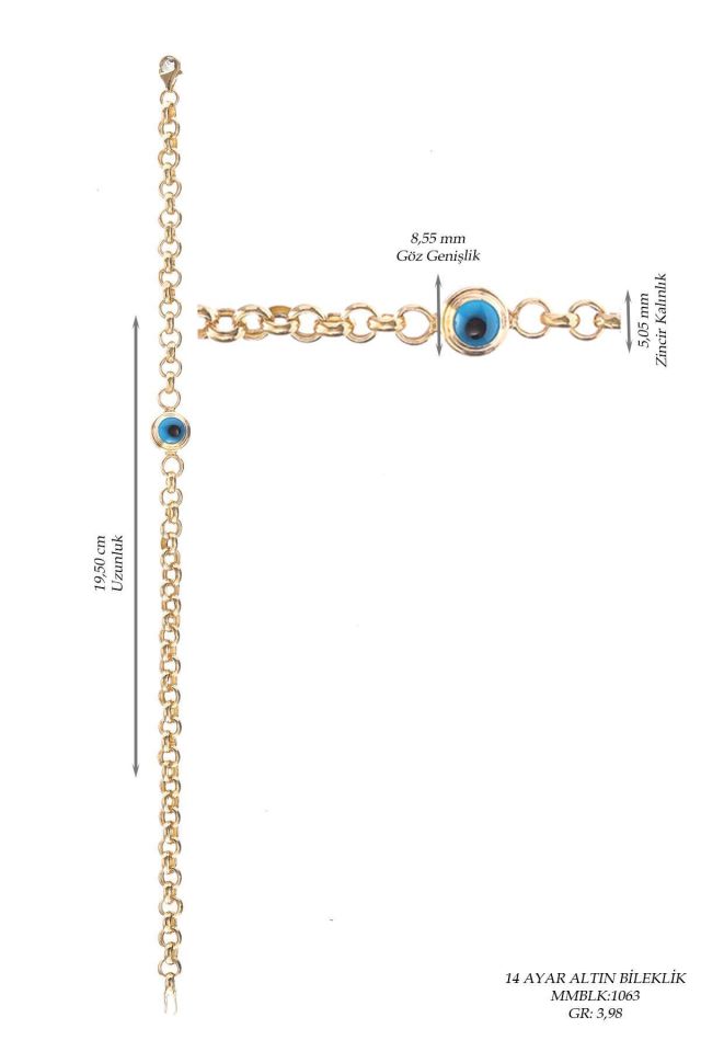 Prenses Pırlanta-14 Ayar Altın Nazar Göz Taşlı Altın Bileklik Modeli