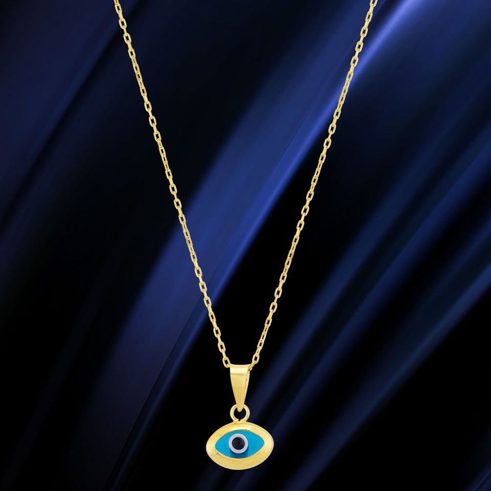 Prenses Pırlanta-14 Ayar Altın Kafesli Nazar Boncuklu Göz Altın Kolye Modeli ''45 cm''