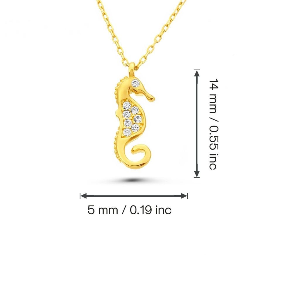 Prenses Pırlanta-14 Ayar Altın Taşlı Deniz Atı Altın Kolye Modeli ''45 cm''