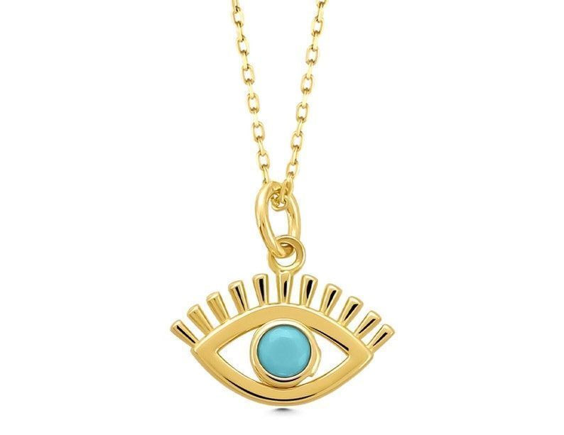 Prenses Pırlanta-14 Ayar Altın Mavi Boncuklu Nazar Göz Altın Kolye Modeli ''45 cm''