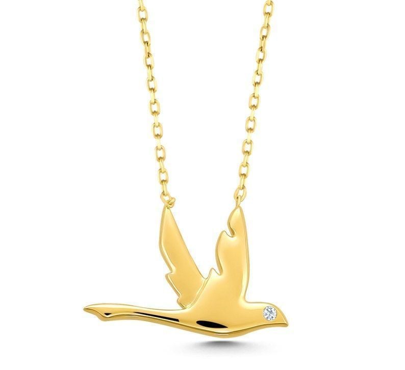 Prenses Pırlanta-14 Ayar Altın Hayvan Figürlü Kuş Altın Kolye Modeli ''45 cm''