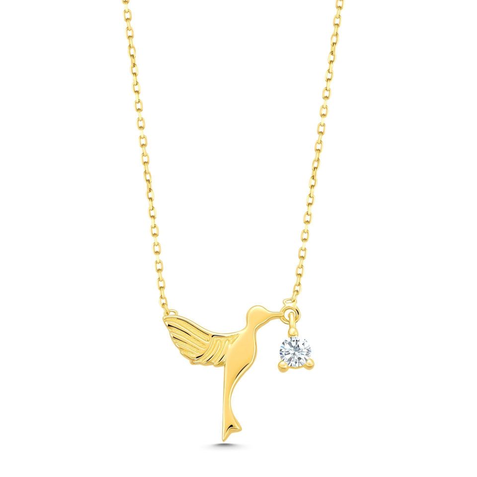 Prenses Pırlanta-14 Ayar Altın Hayvan Figürlü Sinek Kuşu Altın Kolye Modeli ''45 cm''