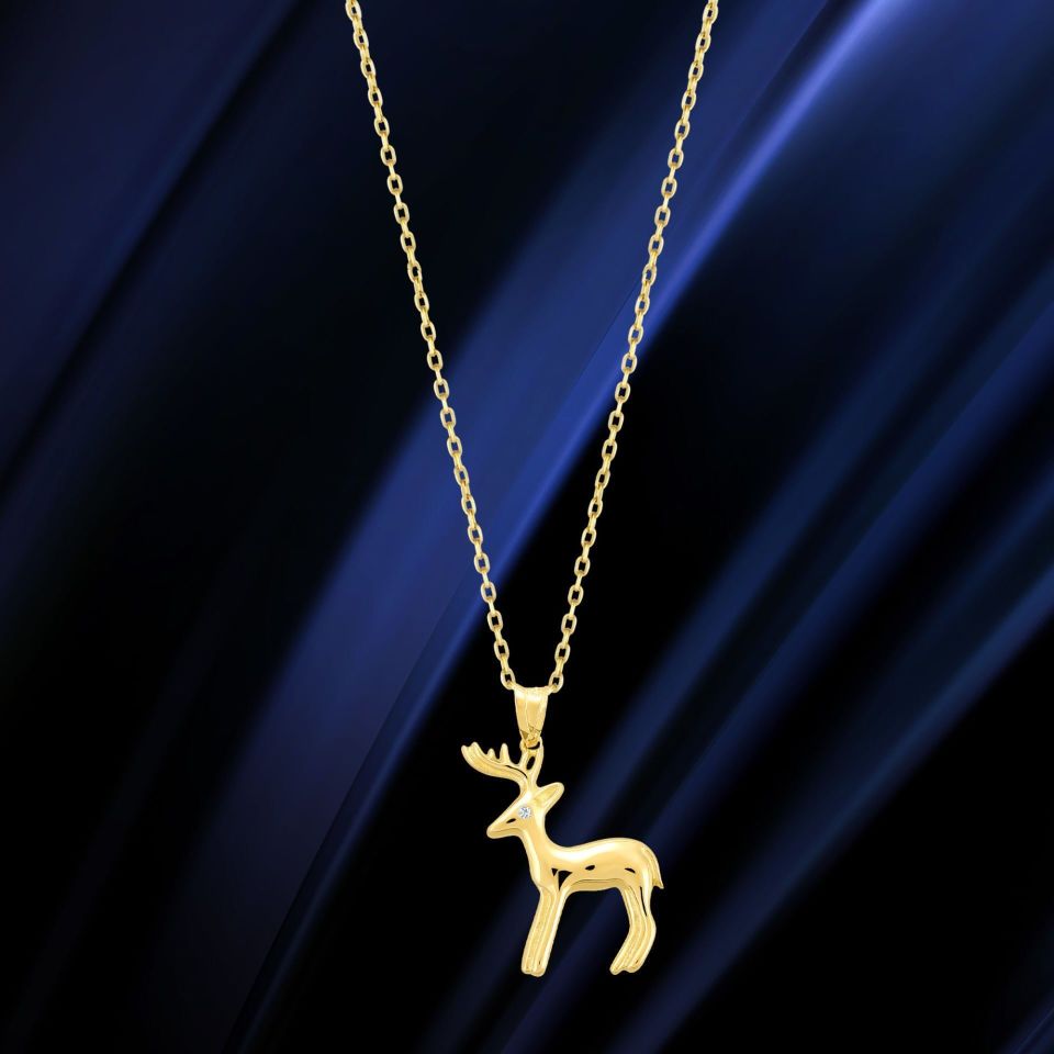 Prenses Pırlanta-14 Ayar Altın Hayvan Figürleri Geyik Altın Kolye Modeli ''45 cm''