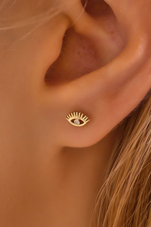 PRENSES PIRLANTA 14 Ayar Altın Tragus Küpe Göz Vidalı