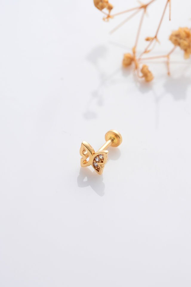 PRENSES PIRLANTA 14 Ayar Altın Tragus Küpe Kelebek Vidalı