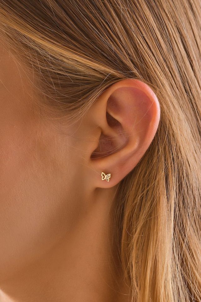 PRENSES PIRLANTA 14 Ayar Altın Tragus Küpe Kelebek Vidalı