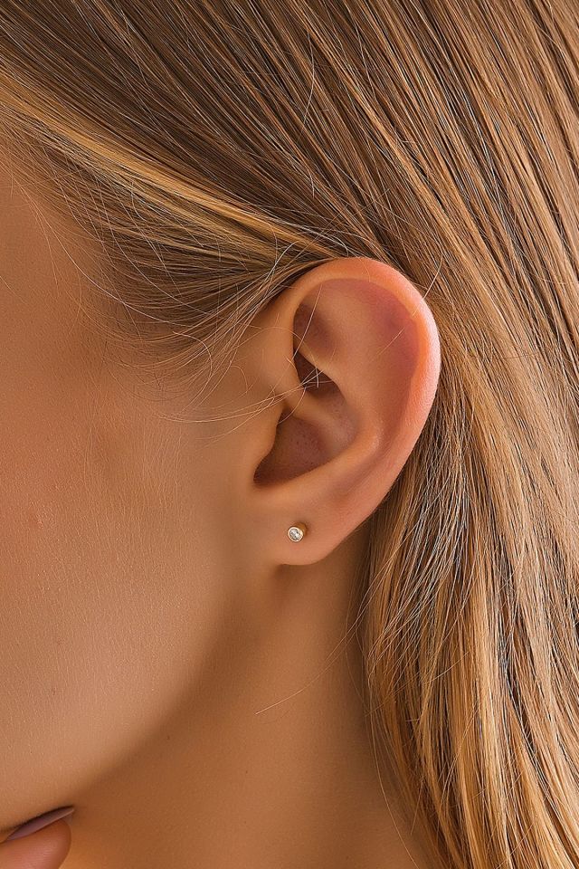 PRENSES PIRLANTA 14 Ayar Altın Tragus Küpe Sıvama TekTaş Vidalı
