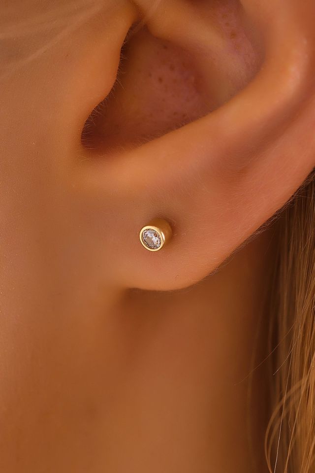 PRENSES PIRLANTA 14 Ayar Altın Tragus Küpe Sıvama TekTaş Vidalı