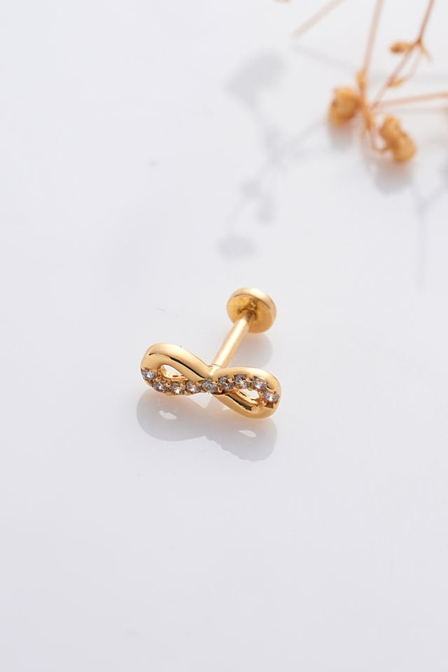 PRENSES PIRLANTA 14 Ayar Altın Tragus Küpe Sonsuzluk Vidalı