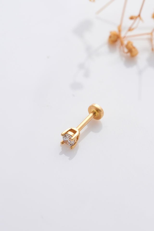 PRENSES PIRLANTA 14 Ayar Altın Tragus Küpe Tırnaklı Tektaş Vidalı