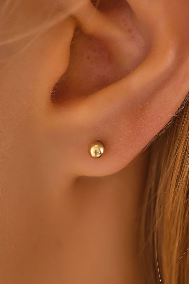 PRENSES PIRLANTA 14 Ayar Altın Tragus Küpe Top Vidalı