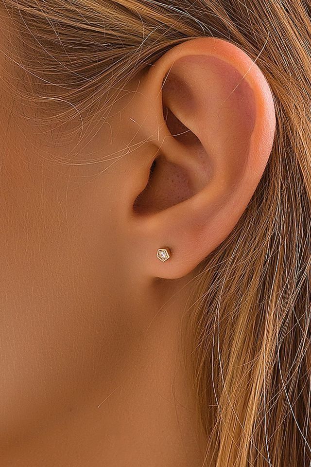 PRENSES PIRLANTA 14 Ayar Altın Tragus Küpe Geometrik Tektaş Vidalı