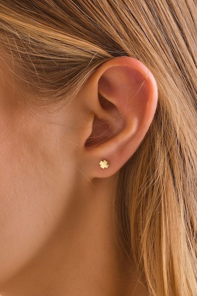 PRENSES PIRLANTA 14 Ayar Altın Tragus Küpe Yonca Vidalı