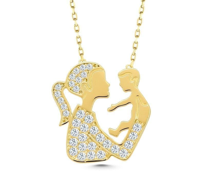 Prenses Pırlanta-14 Ayar Altın Anne Çocuk Altın Kolye Modeli ''45 cm''