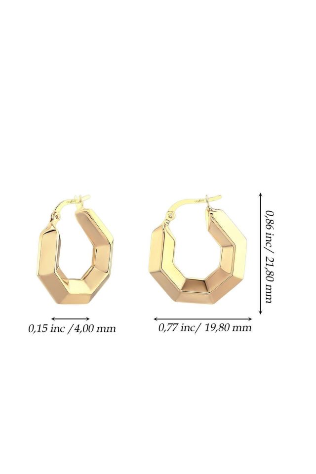 Prenses Pırlanta-Köşeli Altın Halka Küpe-14 Ayar Altın Küpe Modeli 1,80 gr